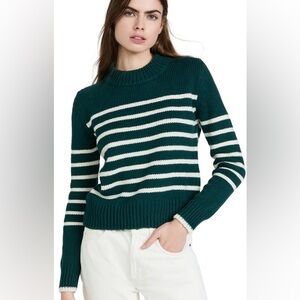 Faherty Cuddle Striped Crew sweater in evergreen